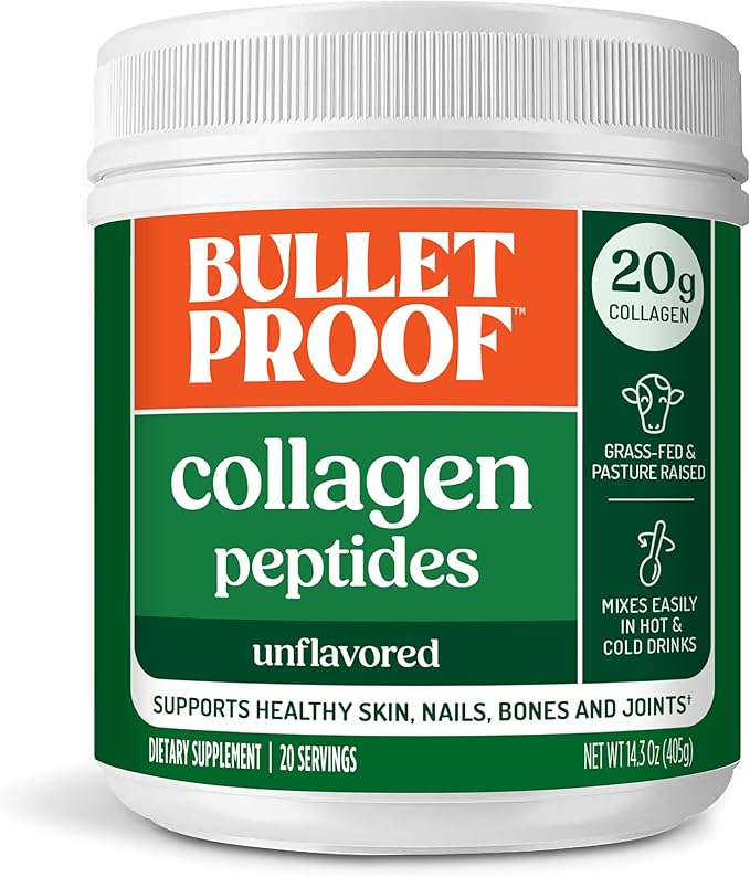 Bulletproof Unflavored Collagen Peptides Powder, 14.3 Ounces, Grass-Fed Collagen Protein for Skin, Bone and Joint Support, Pasture Raised, No Added Hormones