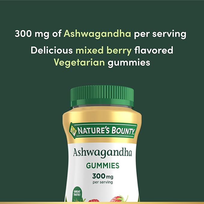 Nature's Bounty Ashwagandha Gummies, 300mg KSM-66 Ashwagandha Extract, Mixed Berry, 60 Gummies (Pack of 3)