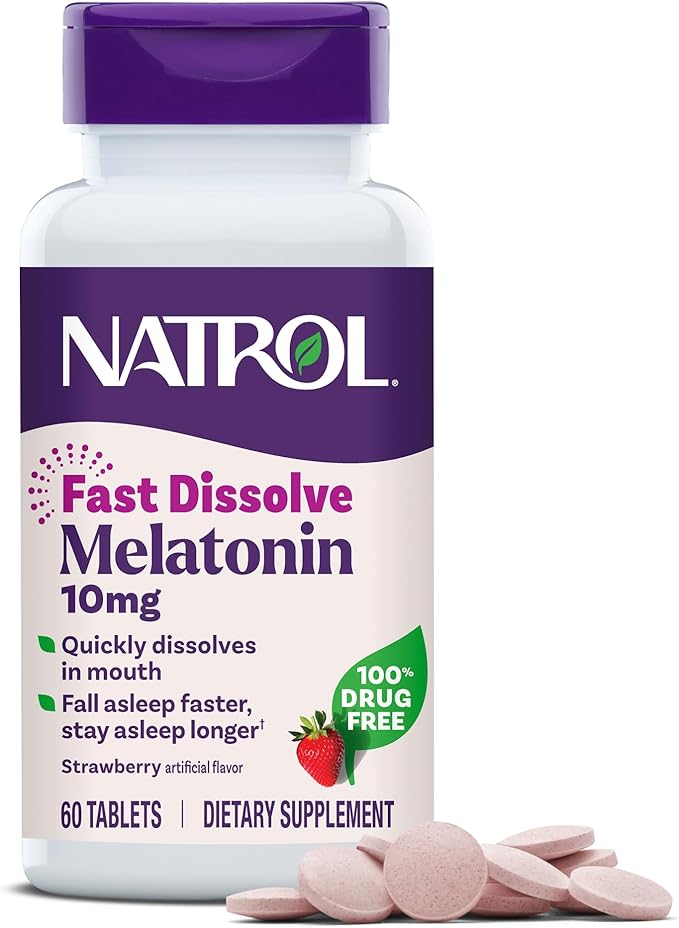 Natrol Melatonin 10mg Fast Dissolve Tablets - Strawberry Flavor, 60 Count, Sleep Support, Fast Dissolve Melatonin for Adults, 60-Day Supply