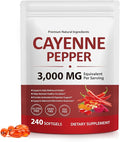 Liefiet Cayenne Pepper Capsules 3000mg Per Serving, Cayenne Pepper Softgels Supplement with Vitamin E D3+K2, Supports Heart and Blood Vessel Health, 240 Softgels