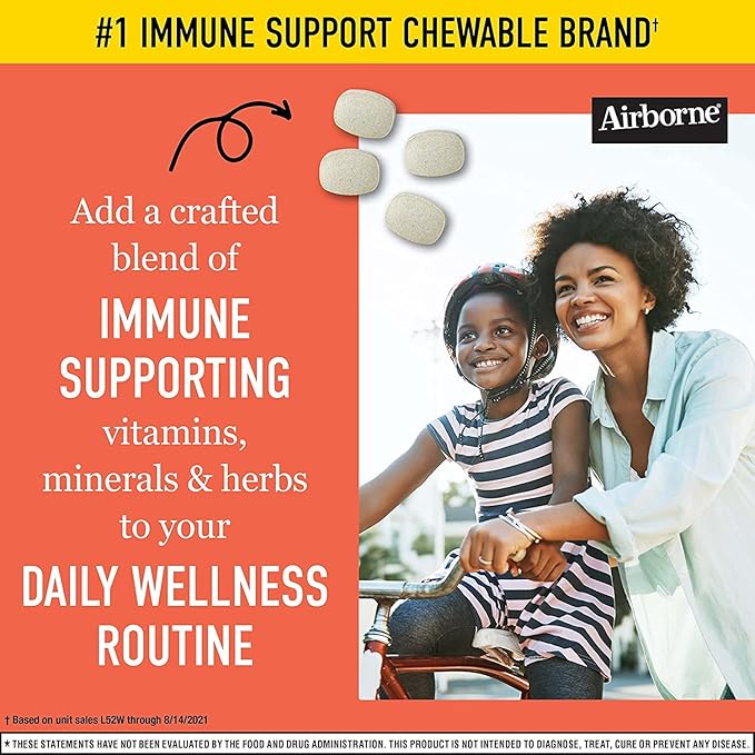 Airborne 1000mg Vitamin C + Zinc Immune Support Supplement Chewable Tablets, Very Berry & Citrus Flavor with Powerful Antioxidants Vitamins A C & E, 116 Chewable Tablets (Very Berry + Citrus)