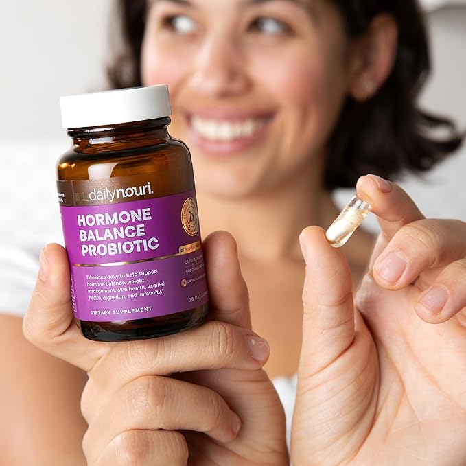 Daily Nouri Hormone Balance Probiotics for Women | Hormone Balance for Women | PMS, Hormonal Acne, & Bloating Support | 7 Clinically Studied Strains + Omega | 60-Day Supply