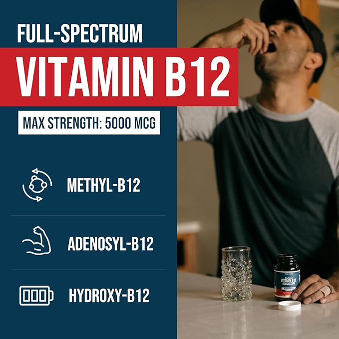 BioActive Vitamin B12 - 5000 mcg, Contains 3 BioActive Forms B12 Plus Methylfolate Cofactor - Methyl B12, Adenosyl B12 & Hydroxy B12 | Supports Energy, Metabolism & Mood | Vegan, Non-GMO (60 Servings)