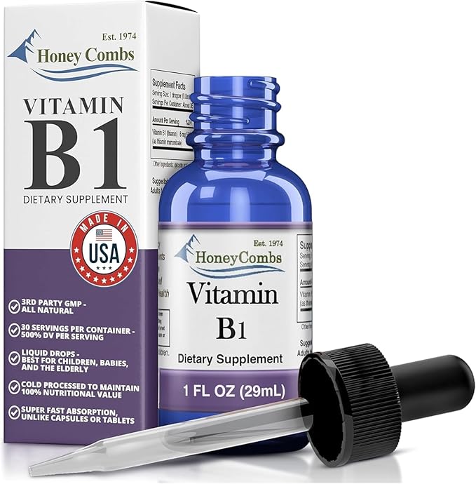 Vitamin B1 (Thiamine) Drops - High Potency Thiamine Vitamin B1 Extract - Vegan, Alcohol-Free Non-GMO Vitamin Liquid - Maintain Nervous System Health, Support Digestion & Boost Energy, 1 Fl Oz.