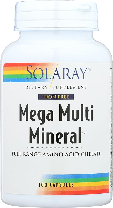 SOLARAY Mega Multi Mineral, Iron Free - Daily Mineral Supplement w/Trace Minerals, Electrolytes, Calcium, Magnesium, Zinc, Selenium, Boron - Cellular Energy, Immune Support, 60-Day Guarantee, 25 Serv