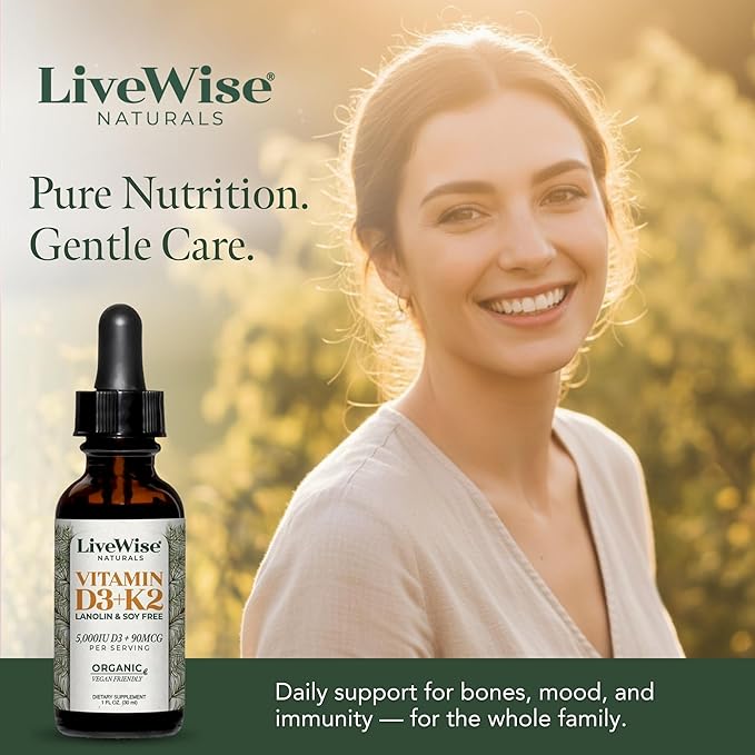 Vegan D3 K2 Vitamin 5000 IU, 90 MCG (MK-7) Drops - 60 Servings, Ultra Concentrated Formulation, and Fast Absorption - Precision Micro-Dosing Dropper for Cognitive & Immune Support