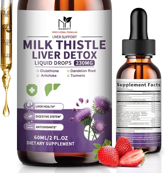 Milk Thistle Liver Support Drops – Liquid Herbal Supplement with Silymarin, Dandelion, Artichoke & Turmeric – Antioxidant Support for Liver Health – Vegan, Non-GMO, 2 Fl Oz