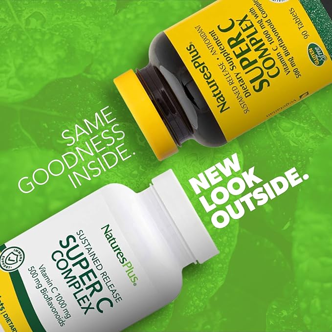 NaturesPlus Super C Complex, Sustained Release - 90 Tablets - 1000mg Vitamin C + 500mg Bioflavonoids - Vegetarian, Gluten Free - 90 Servings