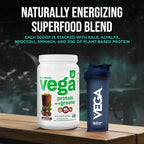 Vega Premium Protein + Supergreens, Chocolate – 20g Vegan Protein, Dairy & Gluten Free, 22.4 oz (19 Servings)
