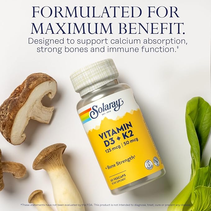SOLARAY Magnesium Glycinate and Vitamin D3 K2 Bundle - High Absorption Chelated Magnesium Bisglycinate and 5000 IU Vitamin D - 120 VegCaps (30 Servings) of Magnesium, 60 VegCaps (60 Servings) of D3 K2