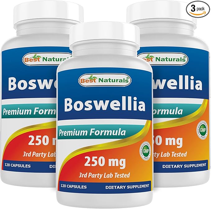 Best Naturals Boswellia Serrata Joint Health 250 mg 120 Capsules - Standardized to 65% Boswellic Acid (120 Count (Pack of 3))