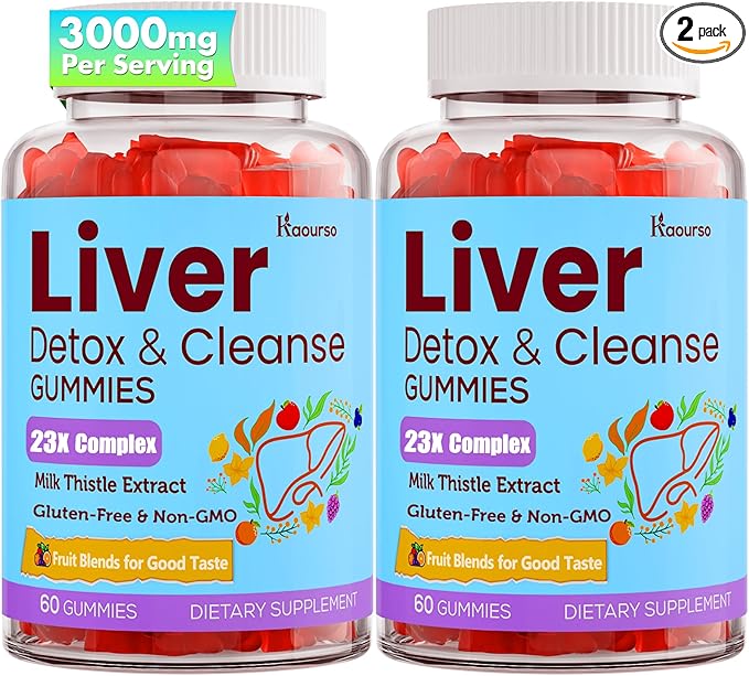3000mg Liver Detox Repair & Cleanse Gummies | Milk Thistle 2000mg with Turmeric Dandelion Root & Artichoke for Liver Detox, Liver Support & Renew, Antioxidant, Gut, Skin - Fruit Flavor, 120 Gummies