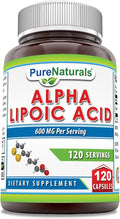 Pure Naturals Alpha Lipoic Acid 600 mg 120 Capsules Supplement | Non-GMO | Gluten Free | Made in USA