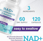Liposomal NAD Resveratrol Supplement - Nicotinamide Riboside & Quercetin - High Purity NAD Supplements for Anti-Aging, Focus, Energy 120 Capsules