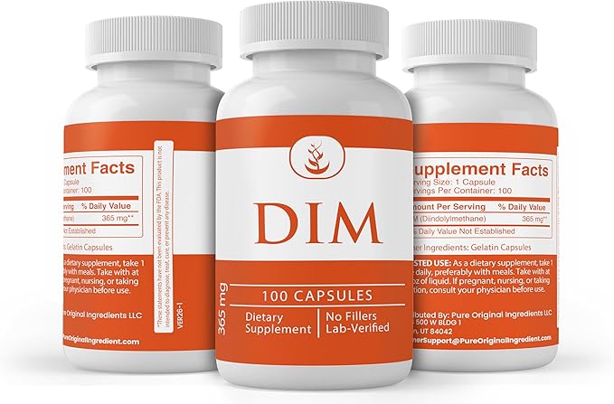 PURE ORIGINAL INGREDIENTS DIM Diindolylmethane (100 Capsules) Pure, Lab Verified, No Fillers