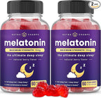 NutraChamps (Pack of 2 Melatonin Gummies for Adults, Extra Strength Sleep Aid Vitamins, 5mg or 10mg Dose, Vegan Natural Strawberry Flavor Supplement for Better Sleep, 120 Gummies