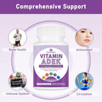 ADEK Vitamins Supplement, Vitamin A + Vitamin D3 + Vitamin E + Vitamin K1 + Vitamin K2, ADK Vitamin Supplement with Minerals and Antioxidants, Gluten-Free, 60 Capsules