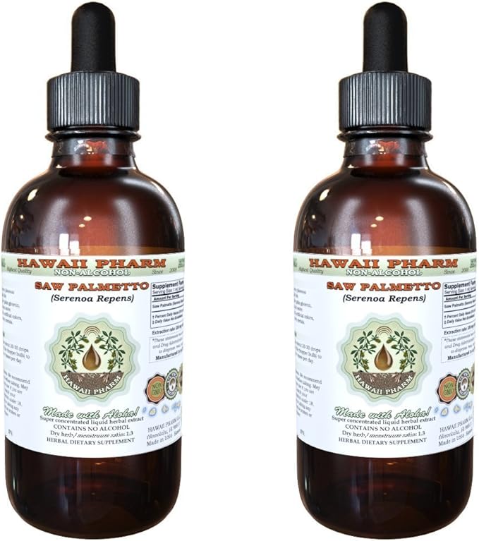 Hawaii Pharm Saw Palmetto Alcohol-Free Liquid Extract, Professional Grade, Small Batch Crafted Saw Palmetto (Serenoa Repens) Dried Berry Glycerite Natural Herbal Supplement, 2x4 fl.oz