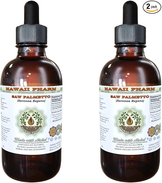 Hawaii Pharm Saw Palmetto Alcohol-Free Liquid Extract, Professional Grade, Small Batch Crafted Saw Palmetto (Serenoa Repens) Dried Berry Glycerite Natural Herbal Supplement, 2x2 fl.oz