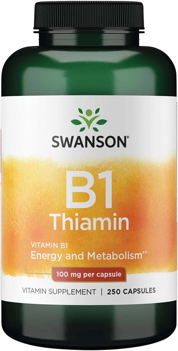 Swanson Vitamin B1 (Thiamin) - Promotes Healthy Metabolism and Provides Energy Support - Natural Vitamin Supplement Supporting Optimum Nerve Cell Function - (250 Capsules, 100mg Each)