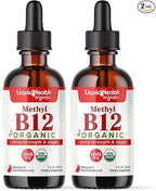 LIQUIDHEALTH USDA Organic Methyl Vitamin B12 Methylcobalamin Liquid Drops with Tart Cherry Juice - Boost Energy, Immune Support, Improve Memory & Concentration - USA Made, Vegan, Non-GMO (2 Pack)