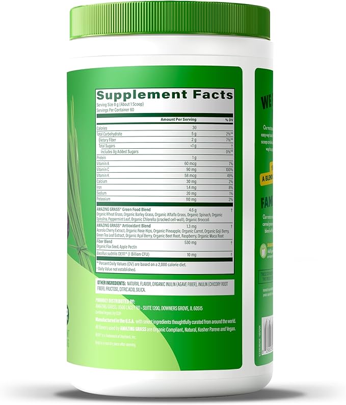 Amazing Grass Greens Blend Superfood: Super Greens Powder Smoothie Mix with Spirulina, Chlorella, Beet Root Powder, Digestive Enzymes & Probiotics, Berry, 60 Servings (Packaging May Vary)