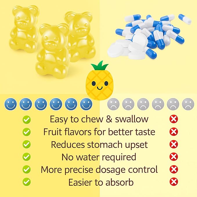 Magnesium Glycinate Gummies 2 Bottles, Sugar-Free for Adults & Kids, Magnesium Gummies for Sleep, Stress & Muscle Relief, Supports Bone & Nerve Health, Vegan, Pectin-Based, Pineapple Flavor