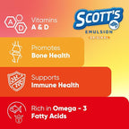 SCOTT'S EMULSION Cod Liver Oil Liquid for Kids – Orange Flavor – Supports Growth, Immunity & Bone Health – Rich in Omega 3 & Vitamins A+D – Easy-to-Take Fish Oil – 6.5 Fl Oz