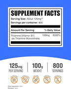 BulkSupplements.com Thiamine Mononitrate Powder - Vitamin B1 Powder, Thiamine B1 Supplement - B1 Vitamins, Gluten Free, 125mg per Serving, 100g (3.5 oz) (Pack of 1)