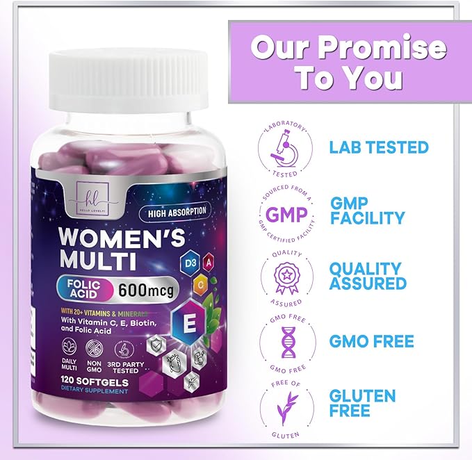 Multivitamin For Women - Complete Daily Woman's Multivitamins with Biotin, Calcium, Folic Acid, Iron, Zinc, Vitamin A, C, D, E & B Vitamins, Women's Hair Skin and Nails Supplements - 120 Softgels
