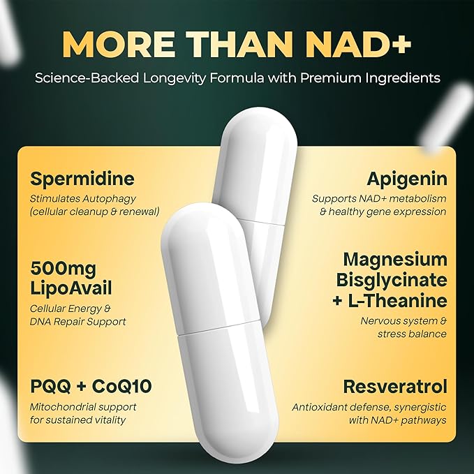 UPLIFE NAD+ Supplement 1,372mg – Liposomal NAD+ with CoQ10, Resveratrol, Spermidine, L-Theanine, Apigenin & PQQ – NMNH Alternative Booster Cellular Energy, Healthy Aging, Immune Health – 120 Capsules