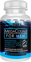 ACTIF MegaCount for Men - Maximum Fertility Support and Sperm Count Booster, Clinically Proven to Improve Sperm Count and Motility - Non-GMO, Made in USA, 90 Count