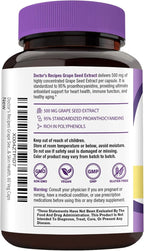 Doctor's Recipes Grape Seed Extract, 500 mg Standardized Extract with 95% Proanthocyanidins, Non-GMO, Antioxidant Support, Heart, Immune & Skin Health, 60 Veg Caps