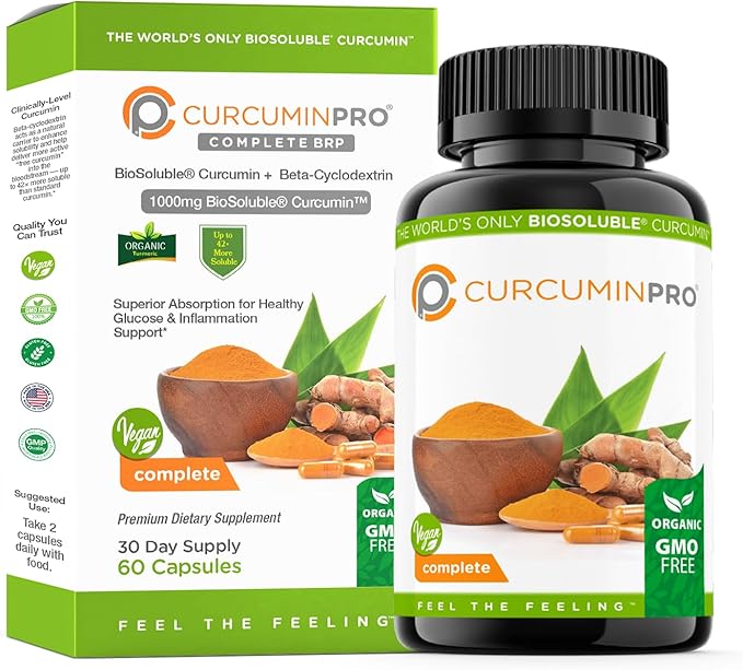 curcuminpro Complete Vegan | BioSoluble Brown Rice Protein & Organic Turmeric Curcumin Supplement | Plant-Based Formula for Daily Wellness | 60 Count