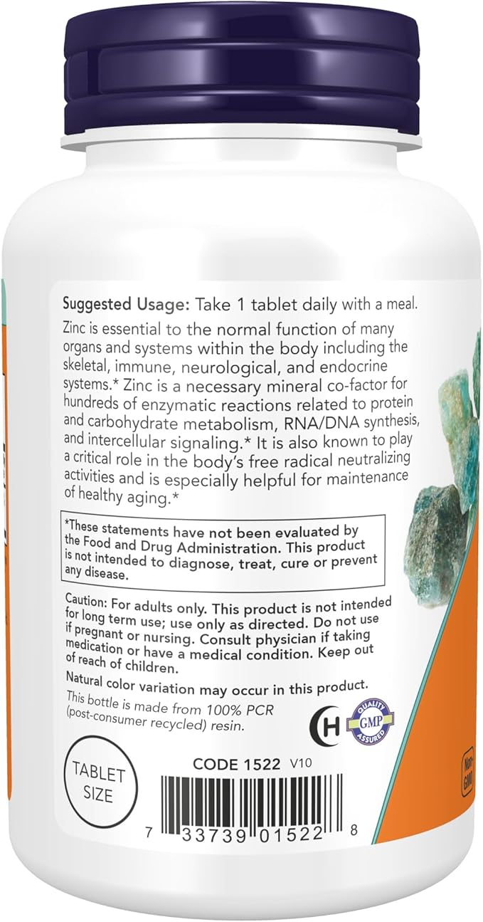 NOW Supplements, Zinc 50 mg, Tablets 250 Count (Pack of 1)