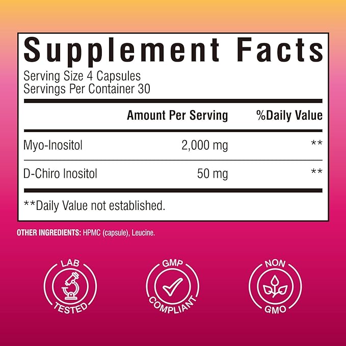 Inositol Supplement, Myo-Inositol & D-Chiro Inositol Supplements for Women, 40:1 Ideal Ratio, Hormone Balance and Women’s Wellness, 120 Vegan Capsules