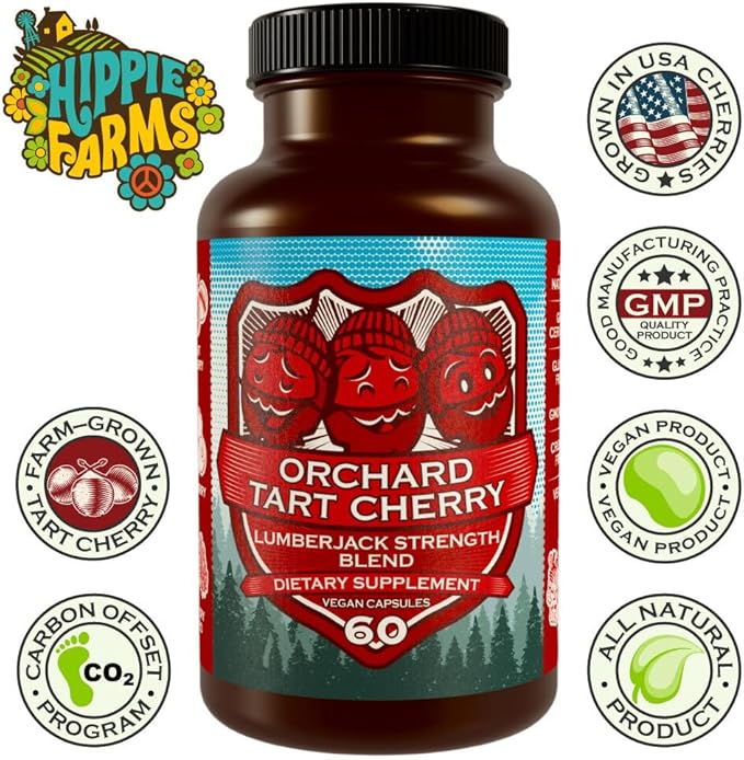 Tart Cherry Capsules Grown in USA - Lumberjack Strength Blend - Tart Cherry Powder with Bilberry (60 Count)