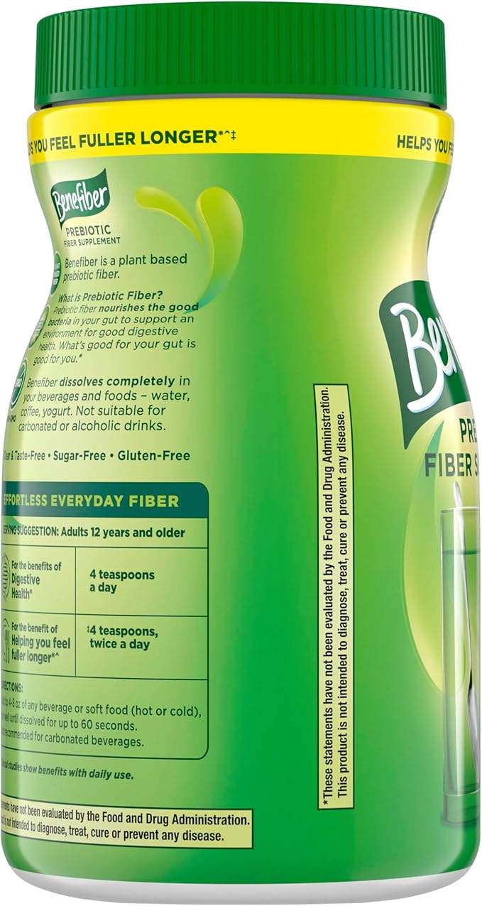 Benefiber Daily Prebiotic GLP-1 Friendly Fiber Supplement Powder for Digestive Health, Unflavored - 250 Teaspoons (17.6 Ounces)