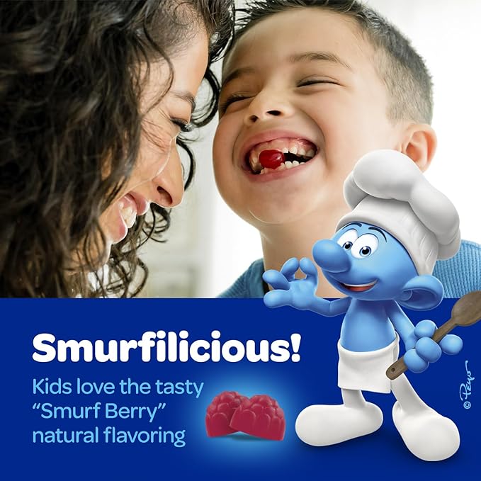 Smurfs Kids Calm Gummies | Calming Gummies for Kids with Lemon Balm & L Theanine | Made with Real Fruit | Doctor Developed | Gelatin Free Non-GMO No Artificial Flavors or Colors | 40 Servings
