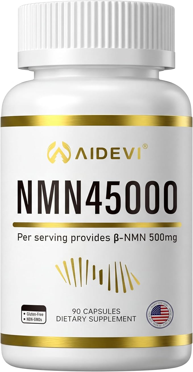 NMN 45000 (90 Caps) - 100% Pure β-Nicotinamide Mononucleotide | Single-Ingredient Formula (No Additives) | Made in USA NAD Plus Booster | 500mg Per Capsule for DNA Repair & Cognitive Support