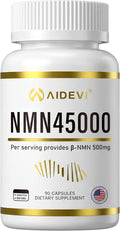 NMN 45000 (90 Caps) - 100% Pure β-Nicotinamide Mononucleotide | Single-Ingredient Formula (No Additives) | Made in USA NAD Plus Booster | 500mg Per Capsule for DNA Repair & Cognitive Support