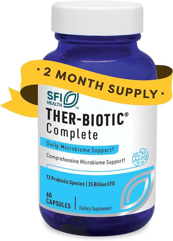 Klaire Labs SFI Health Ther-Biotic Complete - 25 Billion CFU Gut Probiotics for Women and Men - Hypoallergenic, 12 Strain Probiotic Capsules for Digestive Health and Immune Support (60 ct)