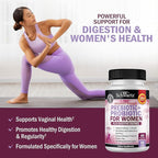 Prebiotics and Probiotics for Women - with Black Cohosh and Red Clover for Gut, Vaginal and Immune Health Support, Whole Food Digestive Enzymes Capsules, Lactobacillus Probiotic Supplement, 60 Count