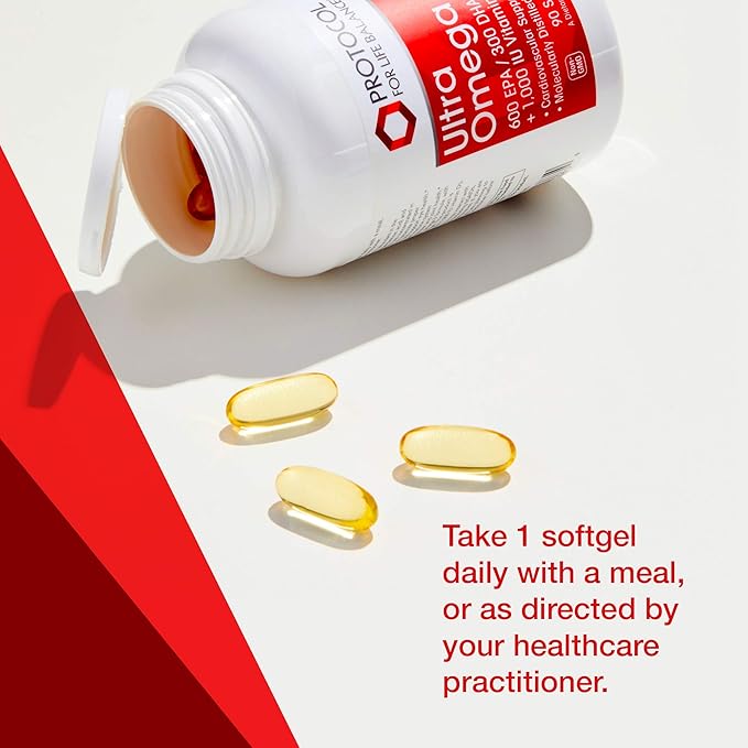 PROTOCOL FOR LIFE BALANCE Ultra Omega 3-D - 600mg EPA, 300mg DHA & 1,000 IU Vitamin D3 - Fish Oil for Brain Support - EPA DHA Omega Supplement - Non-GMO & Halal - 90 Softgels