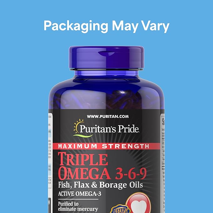 Puritan's Pride Premium Maximum Strength Triple Active Omega 3-6-9 Fish, Flax, and Borage Oils, Dietary Supplement for Heart, Joint, and Cellular Health Support, 240 Rapid Release Softgels