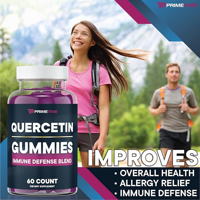 Primetime Sports Quercetin, Zinc,Vitamin C 1000mg Gummies Supplements with Elderberry, Flavonoid Vitamin for Kids Adults Immunity, Immune Support Gummy Booster 60 Count (Pack of 2)