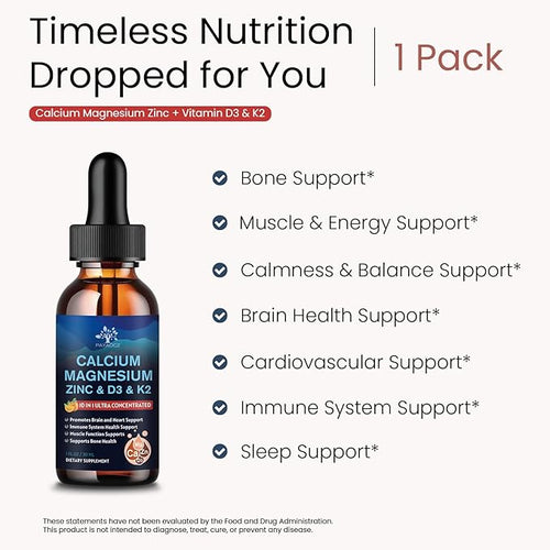 (2 Pack) 10 in 1 Magnesium Calcium Zinc Supplement with Vitamin C D3 K2, Glycinate Mag Vegan Liquid Drops Plus L-Theanine Boron Sea Moss Extract, Bone & Immune Support, Orange Flavor, 1 Fl Oz