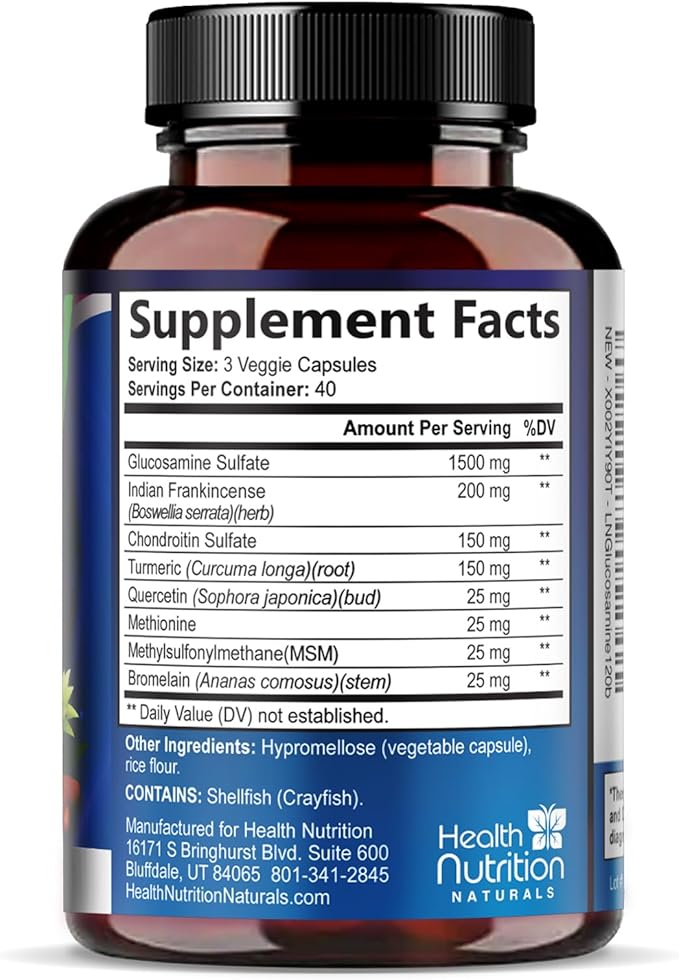 Glucosamine Chondroitin MSM Complex - 3X Strength Joint Support Supplement with Glucosamine Sulfate, Turmeric, Boswellia - For Cartilage, Mobility & Flexibility - Bottled in USA - 120 Capsules