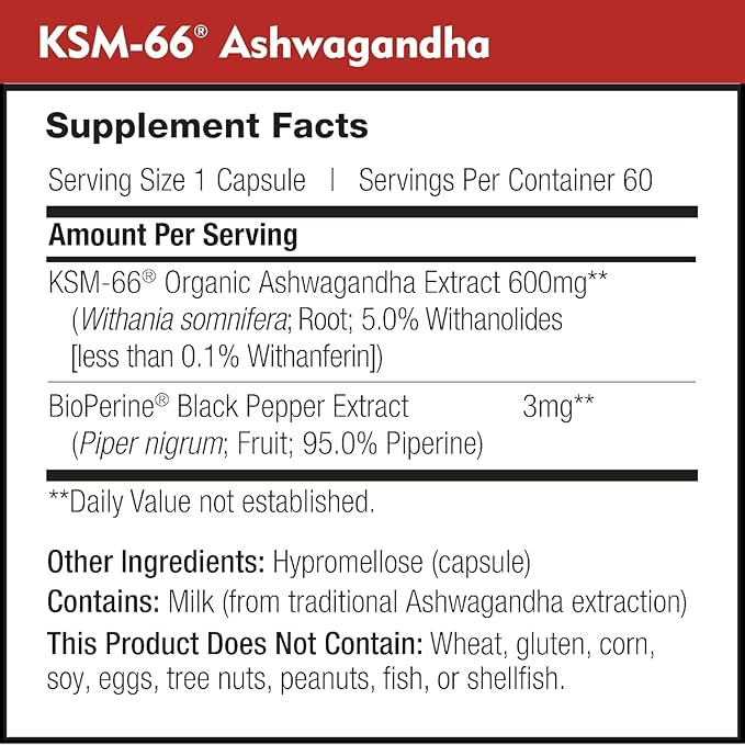 DailyNutra KSM-66 Ashwagandha 600mg Organic Root Extract - High Potency Supplement with 5% Withanolides | Relieves Tiredness, Supports Relaxation, Focus, Energy, & Muscle Growth (60 Capsules)