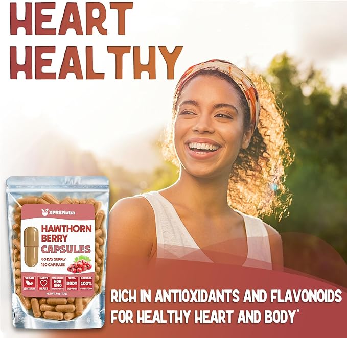 XPRS Nutra Hawthorn Berry Capsules - 180 Count (90 Day Supply) of Premium Hawthorne Berry Capsules for Cardiovascular Support - Vegan Friendly Hearth Health Supplement